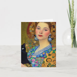 Pretty Woman with Black Cat Card