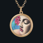Pretty Woman with Red Rose Necklace<br><div class="desc">Necklaces with Pretty Woman with Red Rose - Painting Art - Choose / Add Your Unique Text / Name / Colour - Make Your Special Gift - Resize and move or remove and add elements / text with customization tool ! Painting and Design by MIGNED. Please see my other projects...</div>