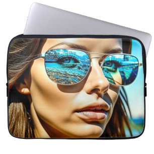 Pretty Woman with Reflection of Beach Sunglasses Laptop Sleeve