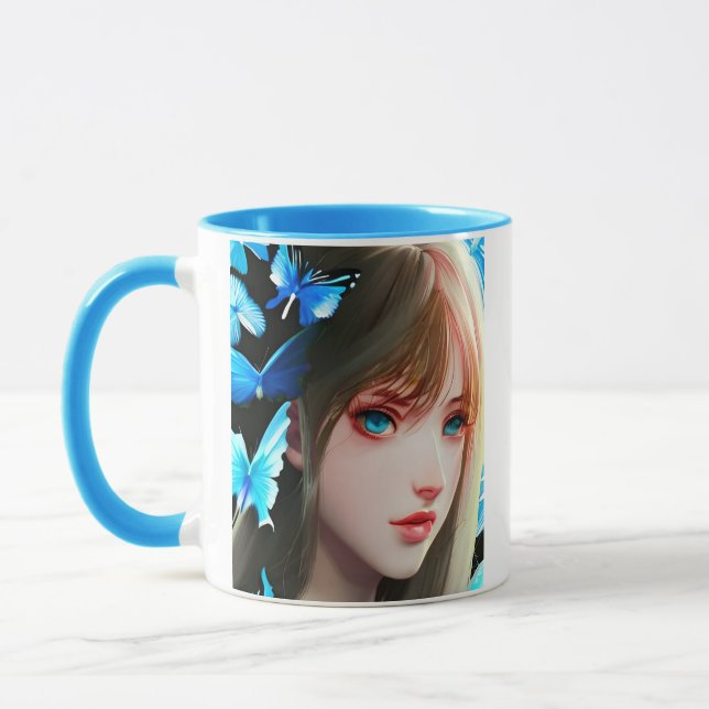 Pretty Women with Blue Butterflies Personalized Mug (Left)