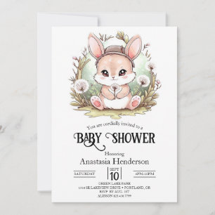 Pretty Woodland Bunny Digital Baby Shower Invitation