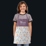 Pretty Woodland Forest Pattern Girls Chef Training Apron<br><div class="desc">This pretty personalized apron features a pattern of woodland forest rabbits and trees, with the top being a solid greyed purple. Easy to customize for a unique gift, perfect for the young chef or baker! For product or design requests, please contact me (Tracey) at orabellaprints@outlook.com. See a matching personalized recipe...</div>