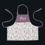 Pretty Woodland Forest Pattern Girls Chef Training Apron<br><div class="desc">This pretty personalized apron features a pattern of woodland forest rabbits and trees, with the top being a solid greyed purple. Easy to customize for a unique gift, perfect for the young chef or baker! For product or design requests, please contact me (Tracey) at orabellaprints@outlook.com. See a matching personalized recipe...</div>