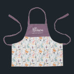 Pretty Woodland Forest Pattern Girls Chef Training Apron<br><div class="desc">This pretty personalized apron features a pattern of woodland forest rabbits and trees, with the top being a solid greyed purple. Easy to customize for a unique gift, perfect for the young chef or baker! For product or design requests, please contact me (Tracey) at orabellaprints@outlook.com. See a matching personalized recipe...</div>