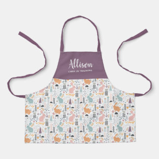 Pretty Woodland Forest Pattern Girls Chef Training Apron
