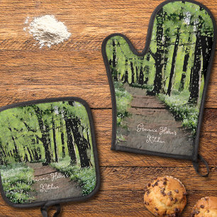 Pretty Woodland Personalized Oven Mitt & Pot Holder Set