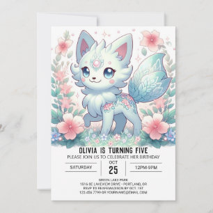 Pretty Woodland Wolf Digital Birthday Invitation