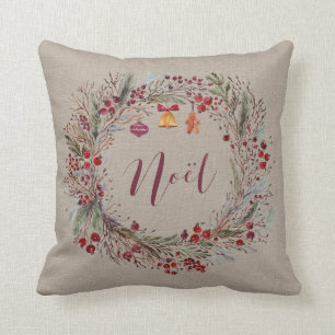 Pretty Wreath with Ornaments Personalized Throw Pillow