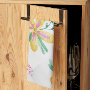 Pretty yellow and pink tea towel