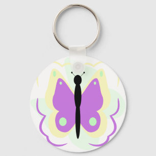 Pretty Yellow And Purple Butterfly Keychain