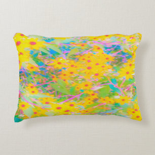 Pretty Yellow and Red Flowers with Turquoise Accent Pillow
