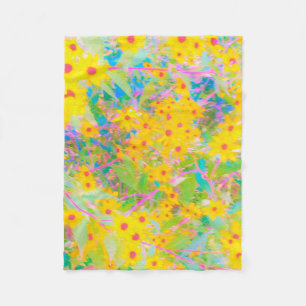 Pretty Yellow and Red Flowers with Turquoise Fleece Blanket