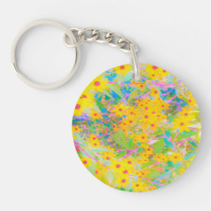 Pretty Yellow and Red Flowers with Turquoise Keychain