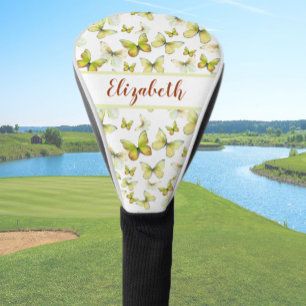 Pretty yellow butterfly with custom name ladies  golf head cover
