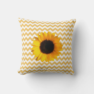 Pretty Yellow Chevron Pattern & Sunflower Throw Pillow