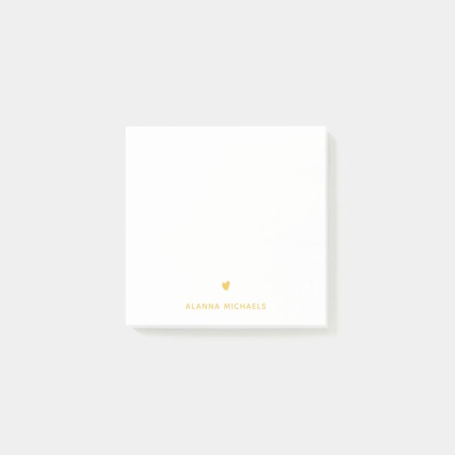 Pretty Yellow Cute Heart and Name Post-it Notes (Front)