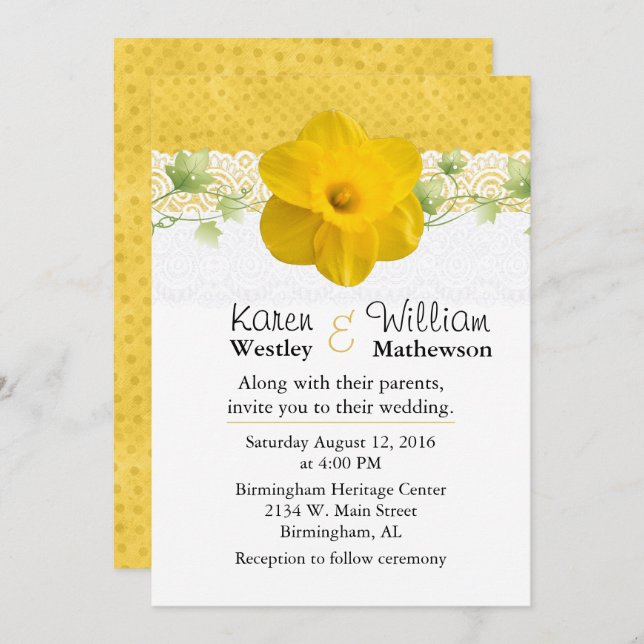 Pretty Yellow Daffodil Wedding Invitation (Front/Back)