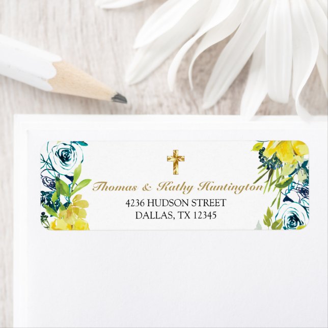 Pretty Yellow Floral Gold Cross Baptism Return (Insitu)