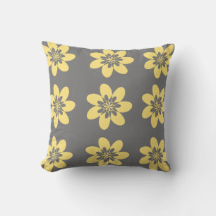 Pretty Yellow Floral On Grey Throw Pillow