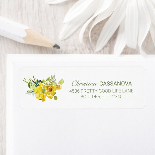Pretty Yellow Floral Return Address Label (Insitu)