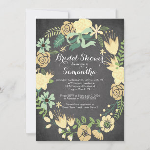 Pretty Yellow Floral Wreath Bridal Shower Invitation