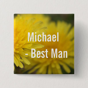 Pretty yellow flower dandelion wedding best man 2 inch square button