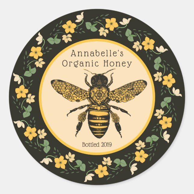 Pretty Yellow Flower Frame Honey Label (Front)