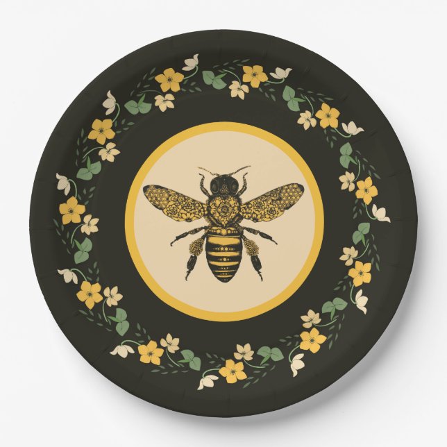 Pretty Yellow Flower Frame Paper Plate (Front)