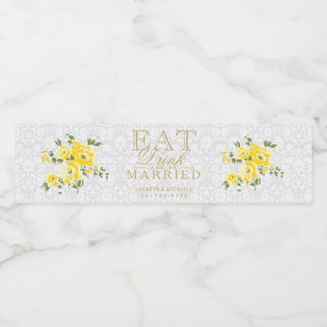 Pretty Yellow Flowers - Eat, Drink and Be Married Water Bottle Label (Single Label)