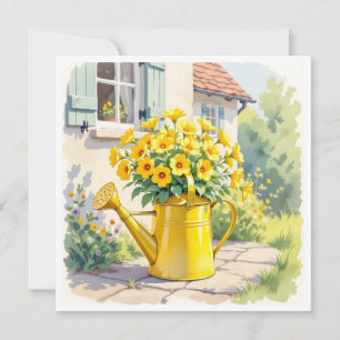 Pretty Yellow Flowers in Watering Can Card