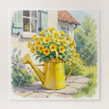 Pretty Yellow Flowers in Watering Can