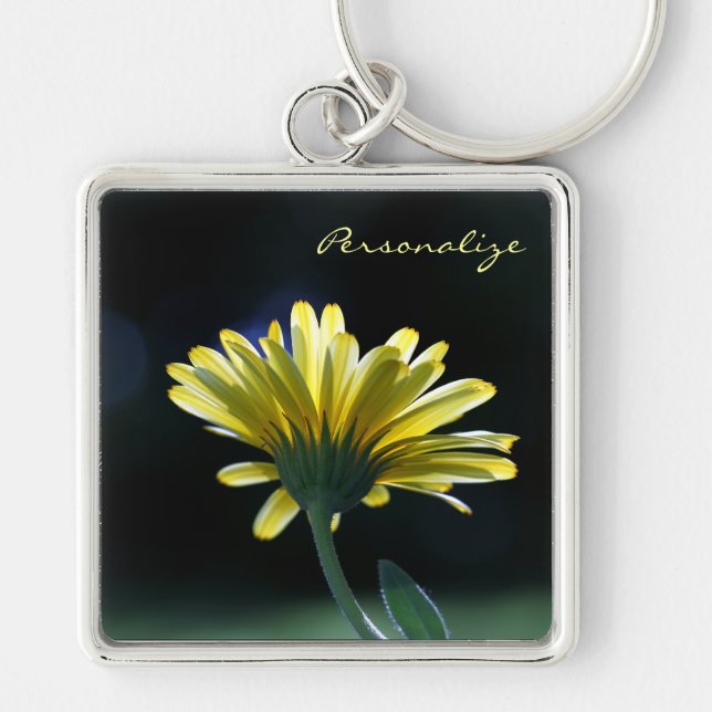 Pretty Yellow Gerber Daisy Flower With Name Keychain (Front)