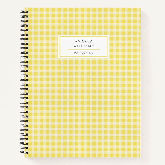 Pretty Yellow Gingham Plaid Personalized Noteb Notebook (Front)