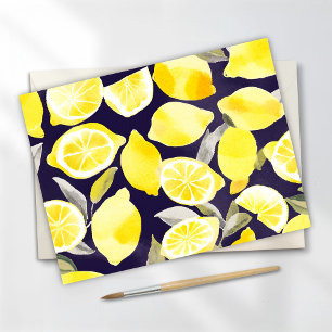Pretty Yellow Lemons   Cute Watercolor Postcard