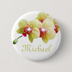 pretty yellow orchid flowers personal name button