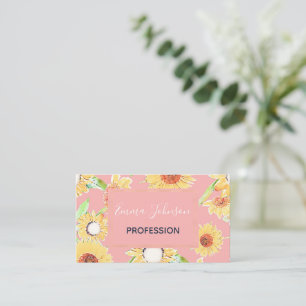 Pretty Yellow & Pink Sunflowers Watercolor Paint Business Card
