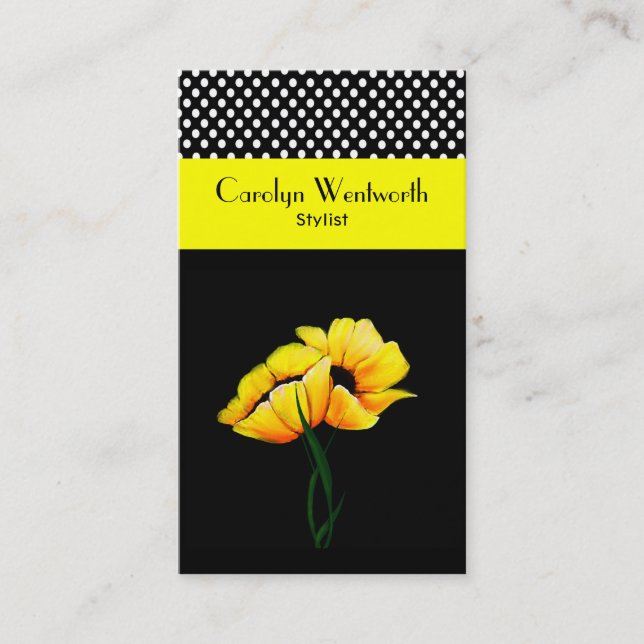 Pretty Yellow Poppies and Polka Dot Business Card (Front)