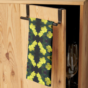 Pretty Yellow Primrose Flowers Abstract Pattern    Kitchen Towel