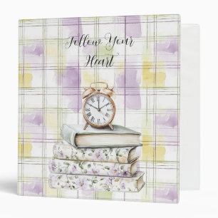 Pretty Yellow Purple Floral Books Alarm Clock Binder