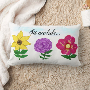 Pretty Yellow Purple Pink Garden Flowers Lumbar Pillow