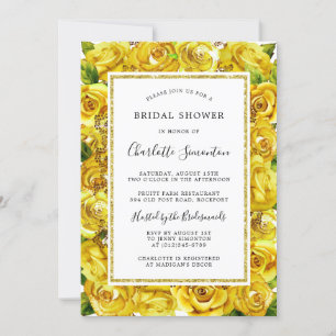 Pretty Yellow Rose Floral Bridal Shower Invitation