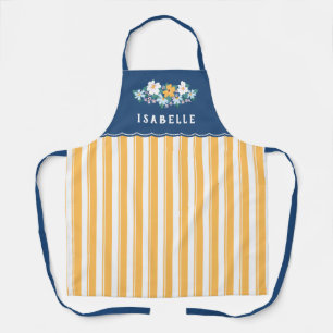 Pretty Yellow Stripes Blue Yellow Flowers Apron