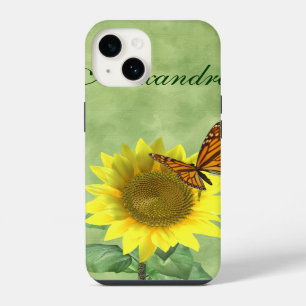 Pretty Yellow Sunflower and Orange Butterfly iPhone 14 Case