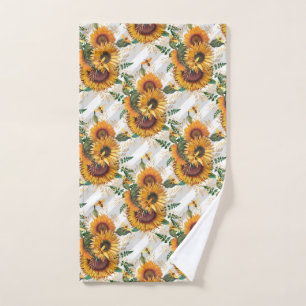 Pretty Yellow Sunflower Bouquet Bees Hand Towel