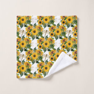 Pretty Yellow Sunflower Bouquet Dragonflies Wash Cloth