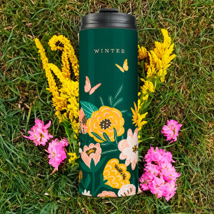 Pretty Yellow Sunflower Wildflowers & Butterflies Thermal Tumbler