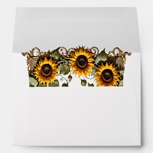Pretty Yellow sunflower with art frame wedding  Envelope (Back (Bottom))