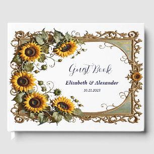 Pretty Yellow sunflower with art frame wedding  Guest Book