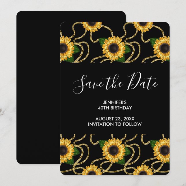 Pretty Yellow Sunflowers Stylish Pattern Birthday Save The Date (Front/Back)