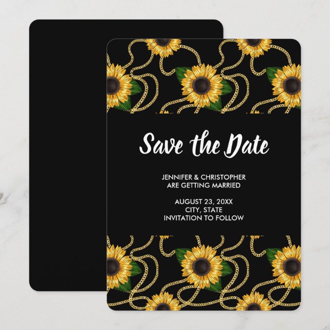 Pretty Yellow Sunflowers Stylish Pattern Wedding Save The Date (Front/Back)